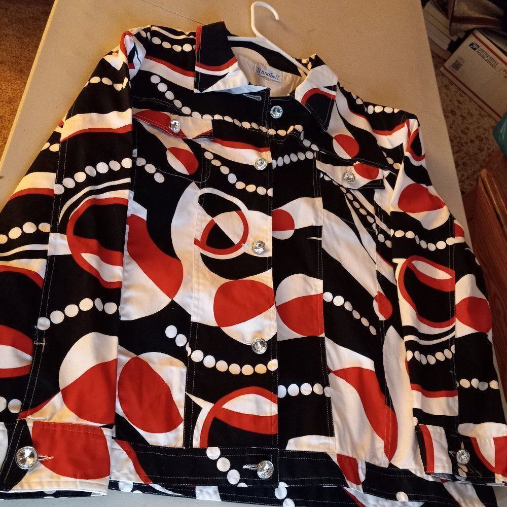 Annabell Abstract Lined Jacket with Rhinestone Buttons